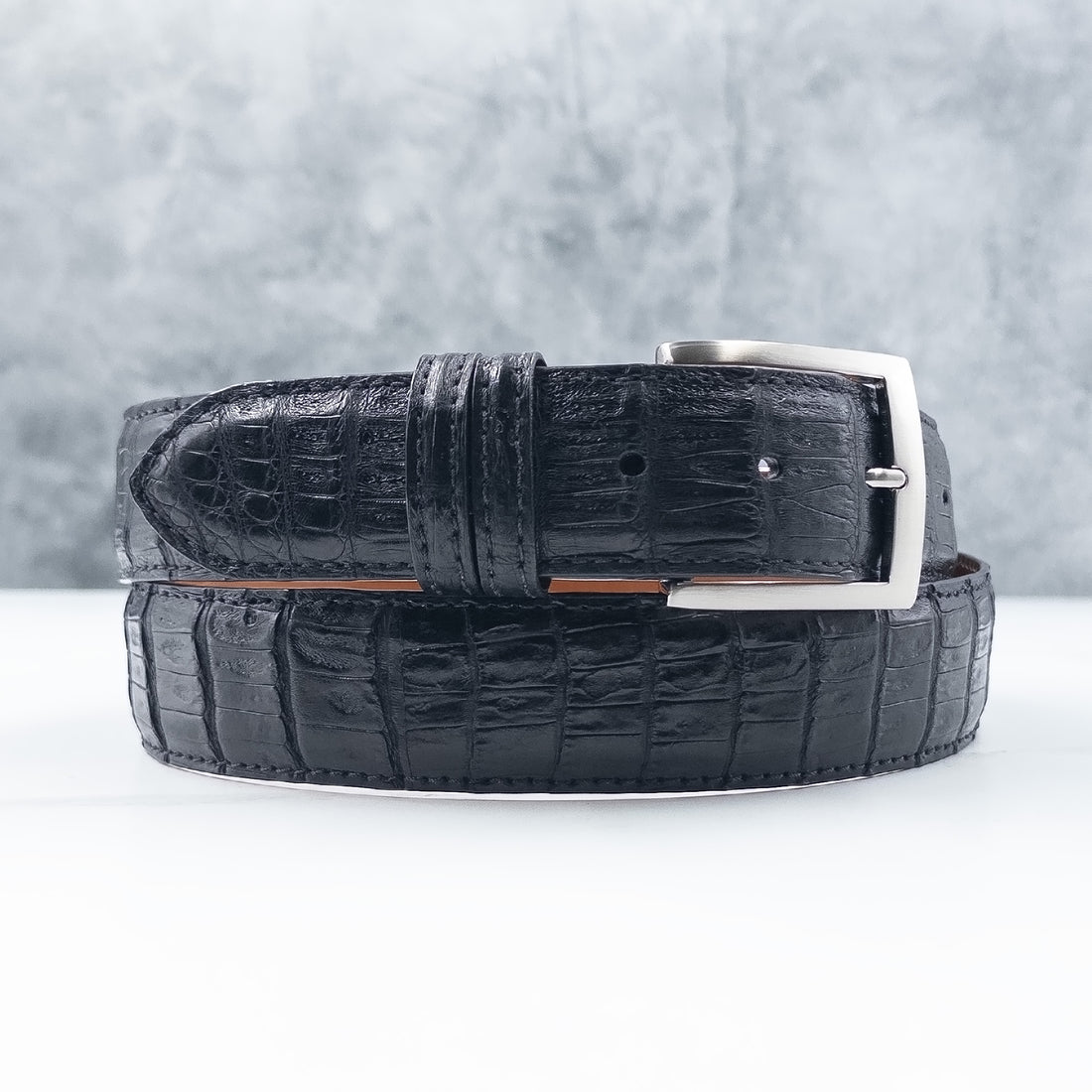 Ready To Ship Caiman Belt: Black With Matching Stitch And Edge (1.5&quot; Width)
