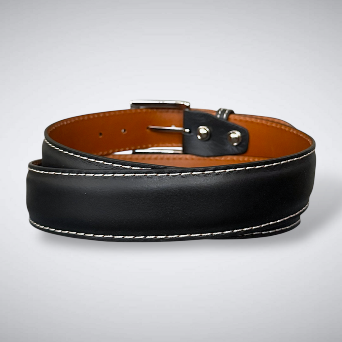 Italian Calf Belt – Nero Incontrastato (Black / White Stitch)