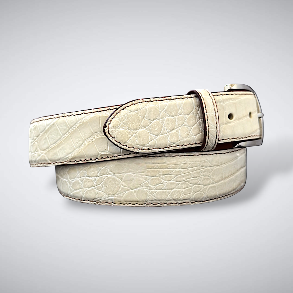 Caiman Belt — Bone | Cognac Stitch