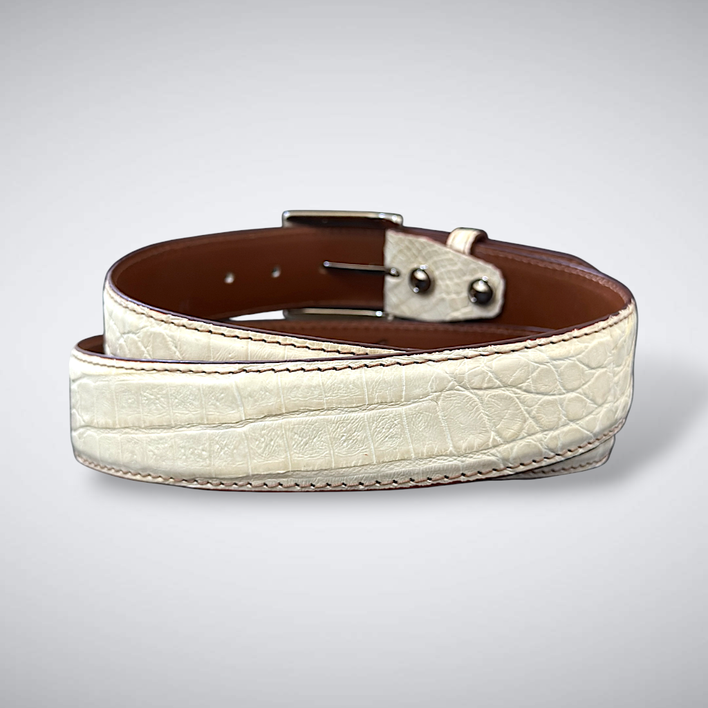Caiman Belt — Bone | Cognac Stitch