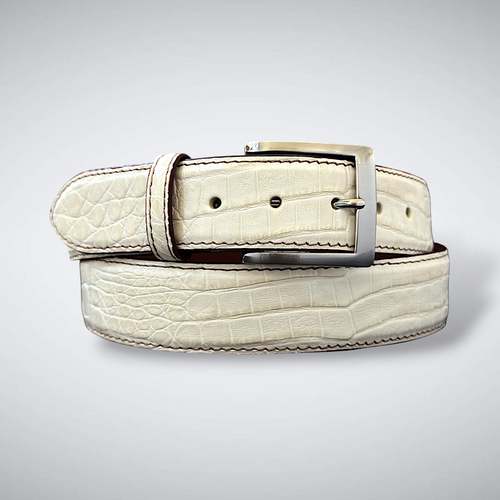 Caiman Belt — Bone | Cognac Stitch