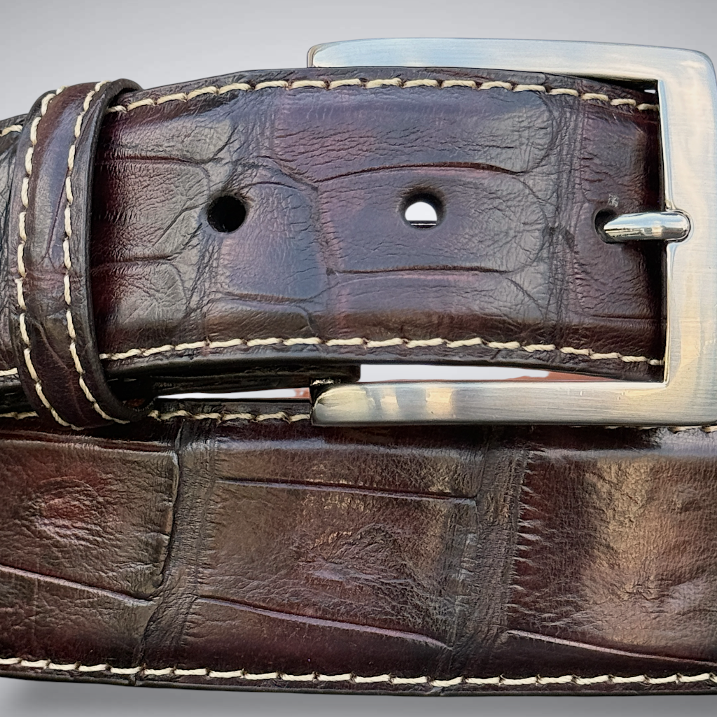Caiman Belt — Brown | Tail | Khaki Stitch
