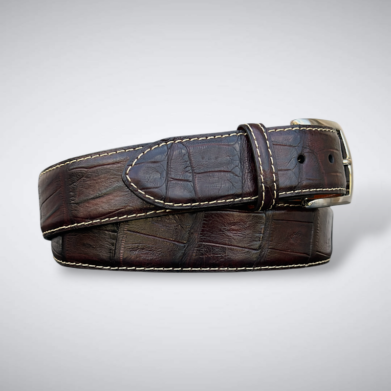Caiman Belt — Brown | Tail | Khaki Stitch