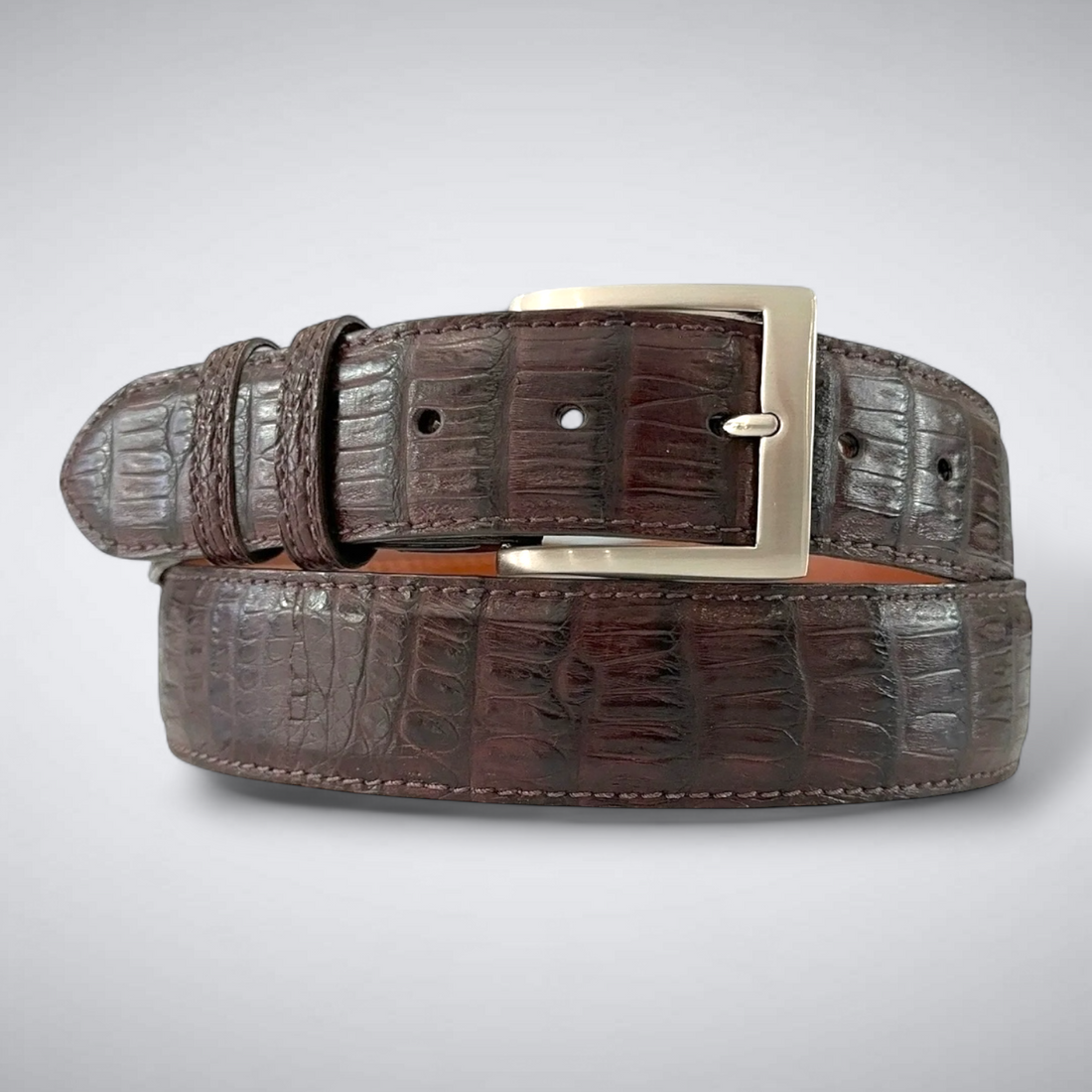 Matte Caiman Tail Belt: Brown