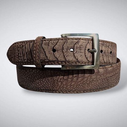 Brown Eyed Girl Ostrich Shin Belt (Brown Suede, Khaki Stitch)
