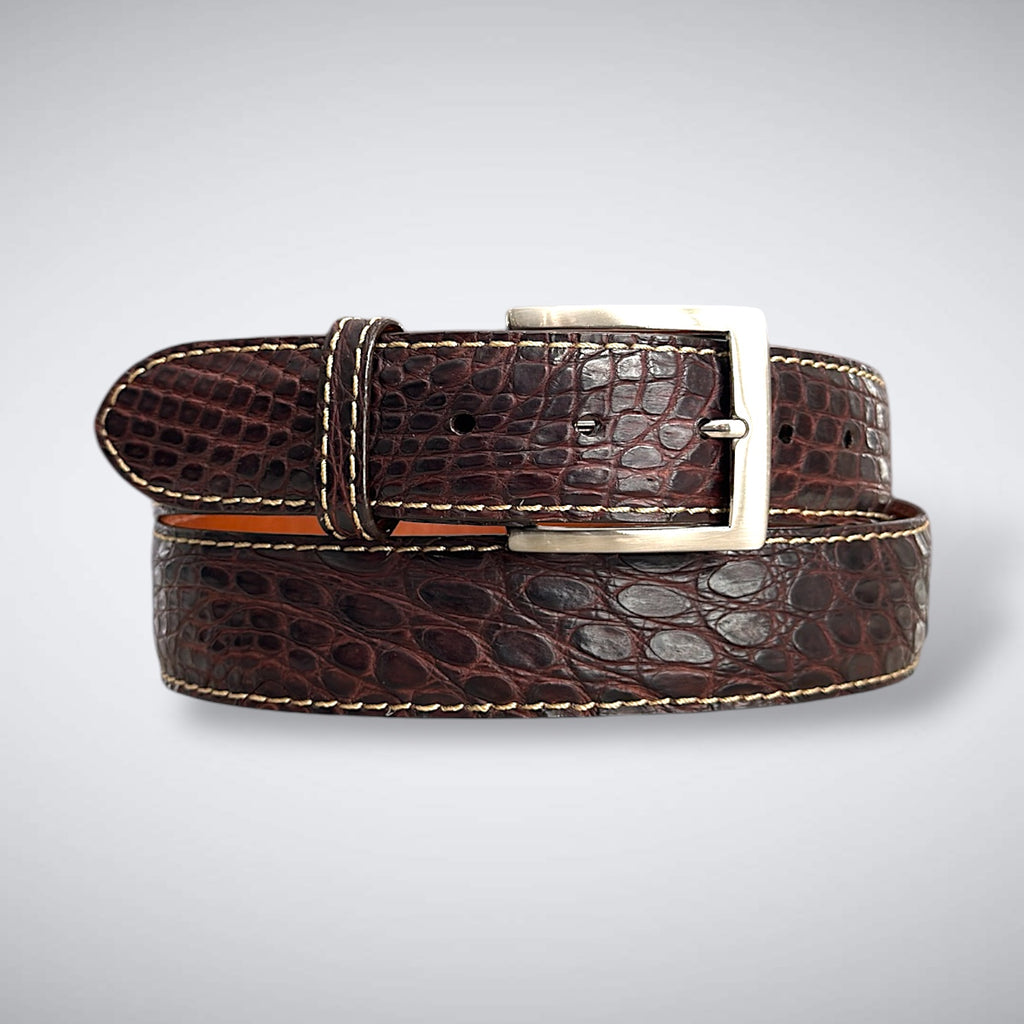 Empire Matte Crocodile Flank Belt (Brown Khaki Stitch)