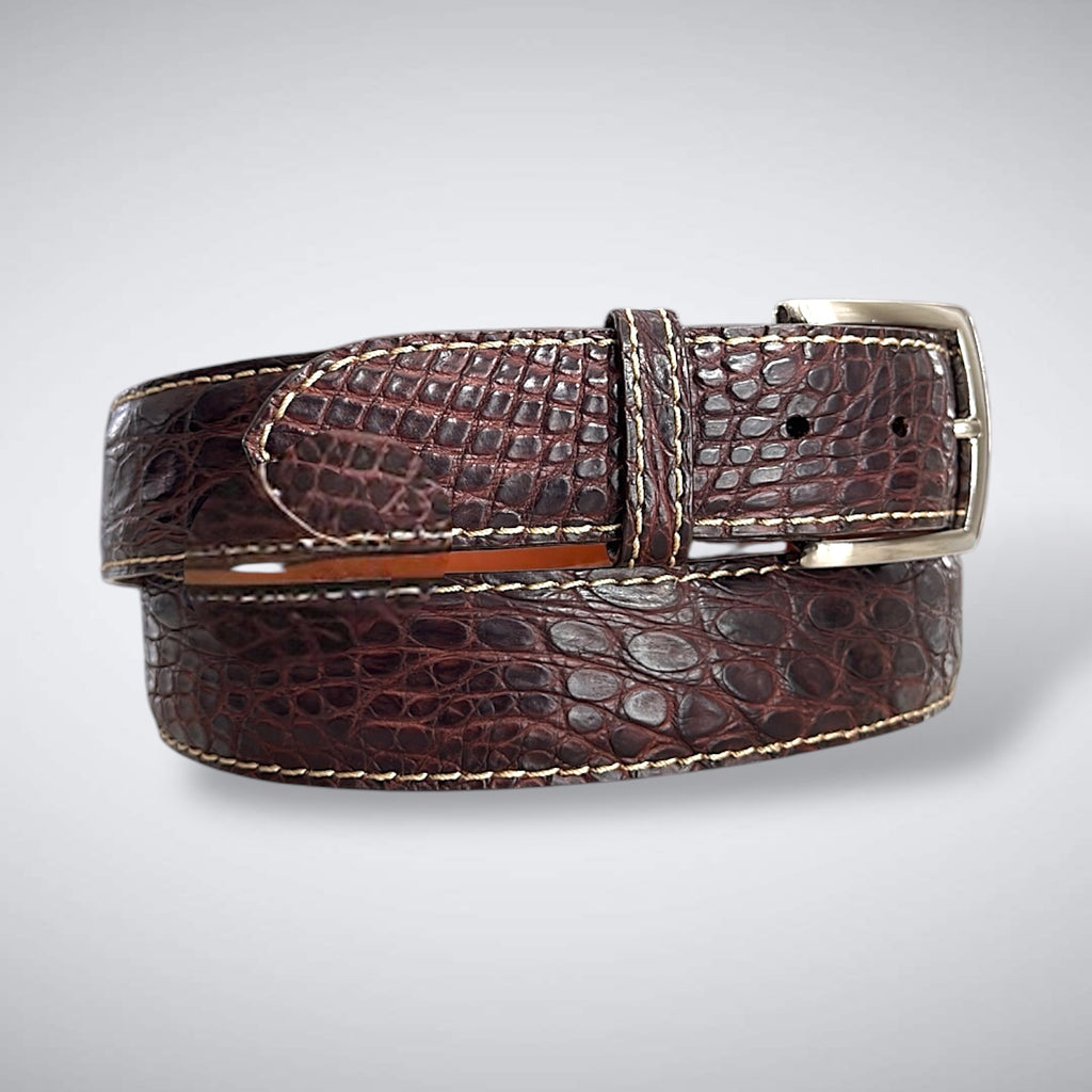 Empire Matte Crocodile Flank Belt (Brown Khaki Stitch)