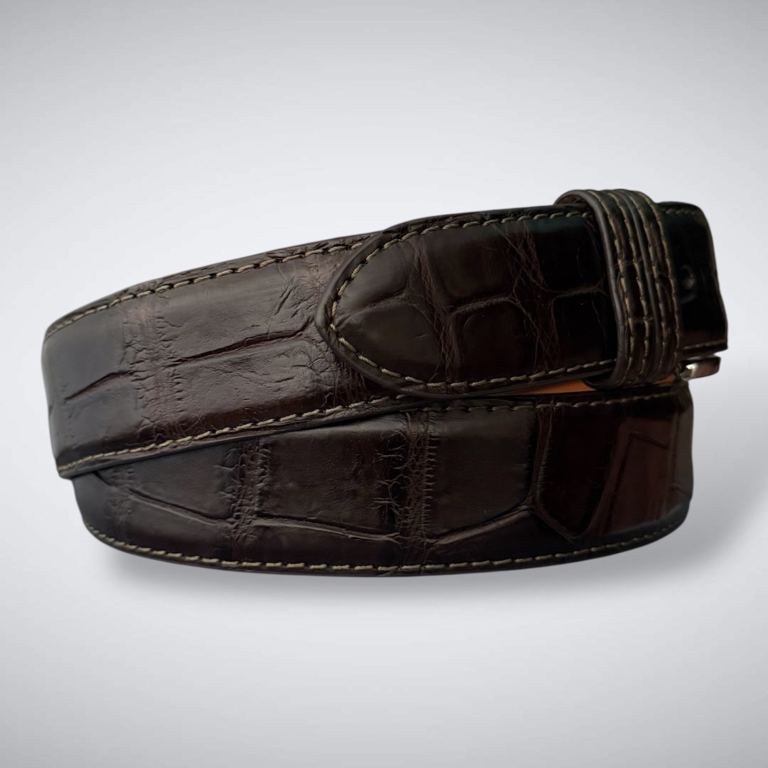 Ready To Ship One Piece Alligator Belt: Chocolate Reserve