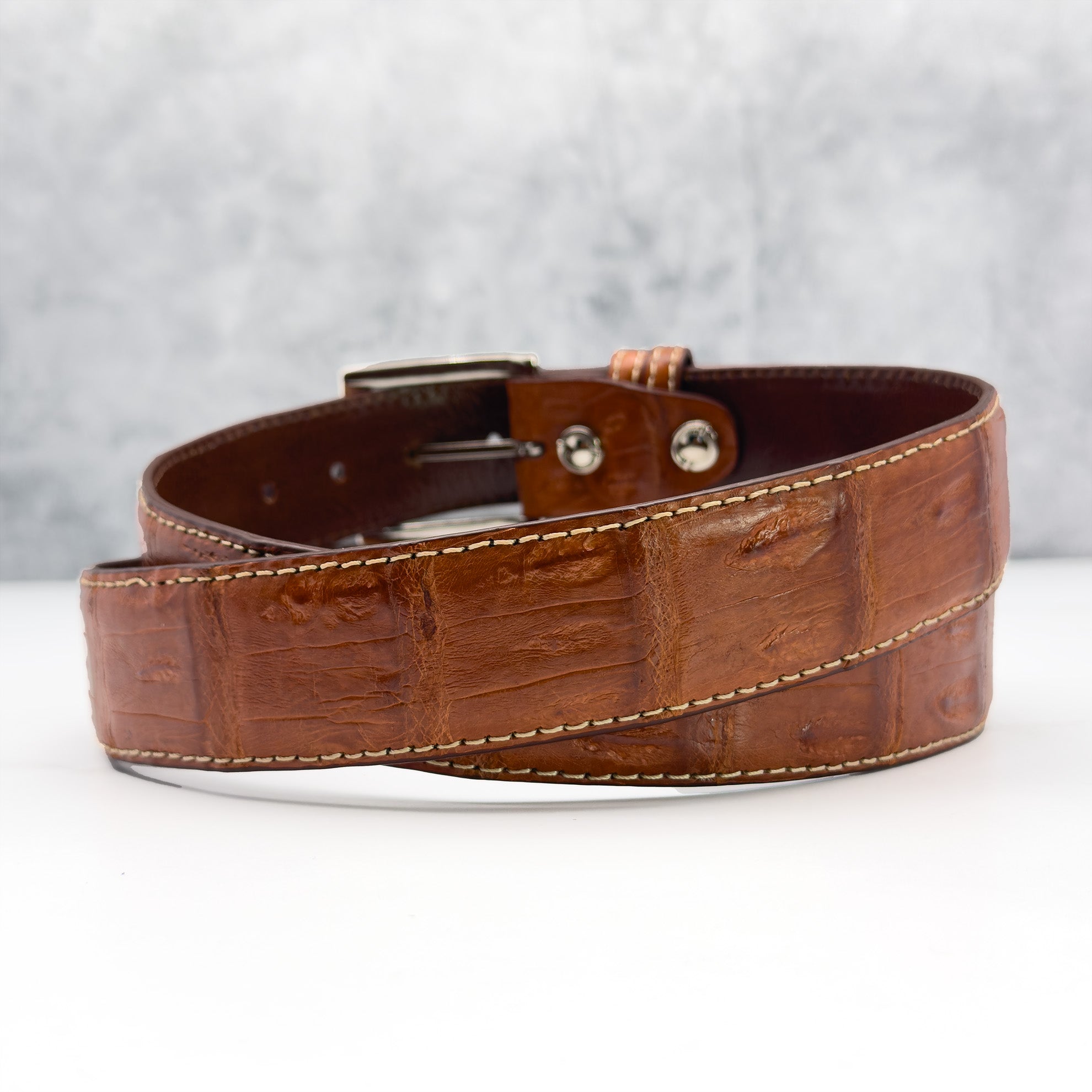 Matte Caiman Tail Belt: Cognac