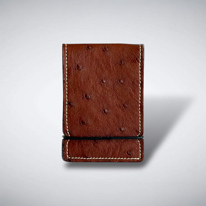 The Trevino Cash Cover — Cognac Ostrich Quill with Khaki Stitch