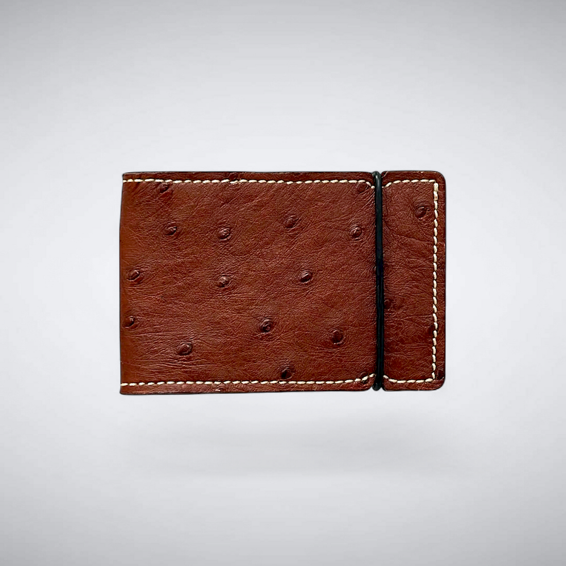 The Trevino Cash Cover — Cognac Ostrich Quill with Khaki Stitch