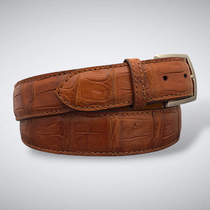 Matte Caiman Tail Belt – Firenze (Cognac / Tonal Stitch)