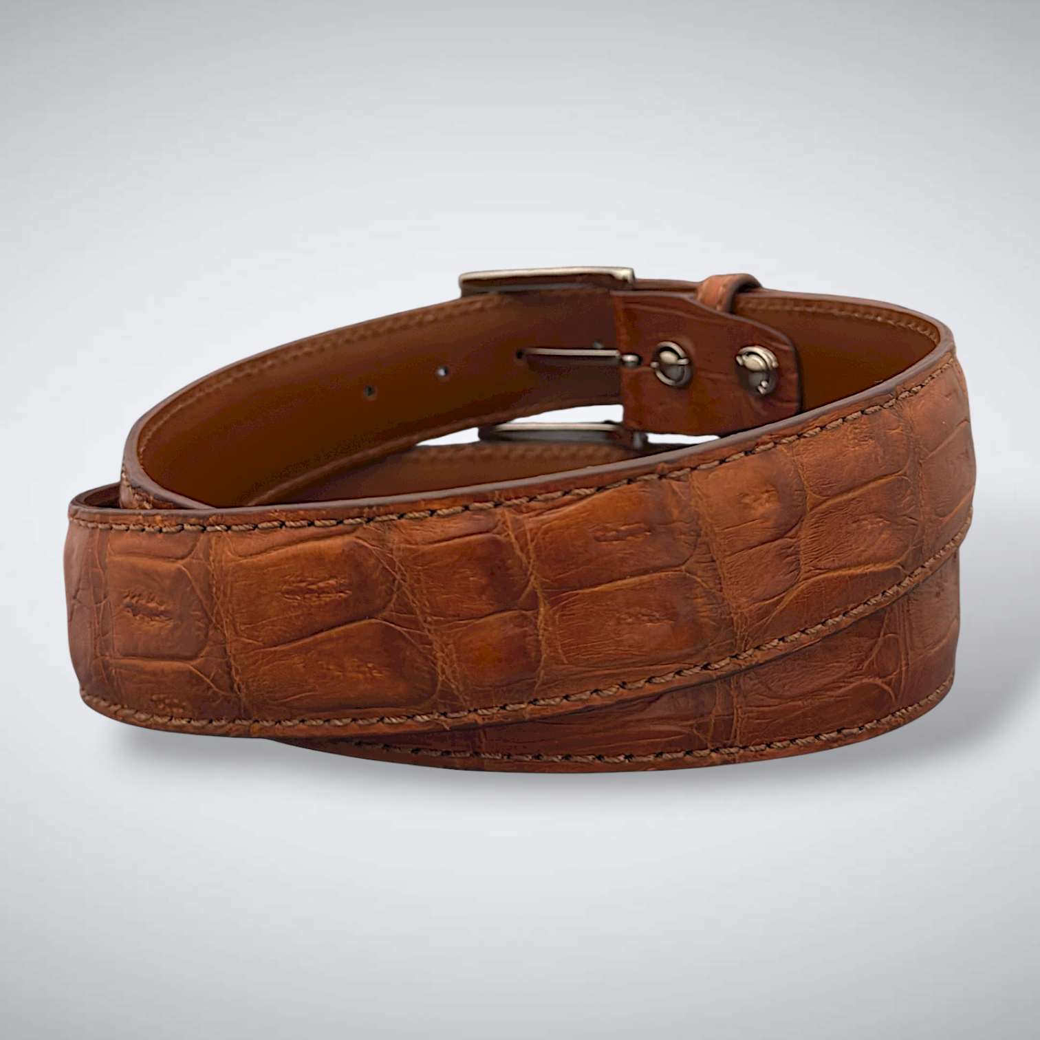 Matte Caiman Tail Belt – Firenze (Cognac / Tonal Stitch)