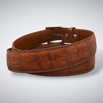 Matte Caiman Tail Belt – Firenze (Cognac / Tonal Stitch)