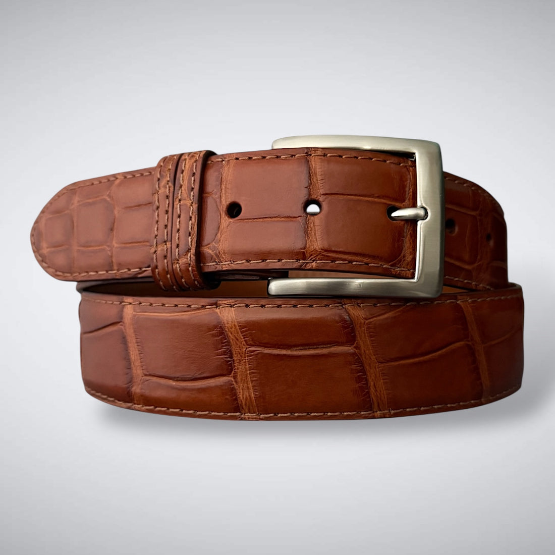 Ready To Ship One Piece Alligator Belt: Cognac Hollow