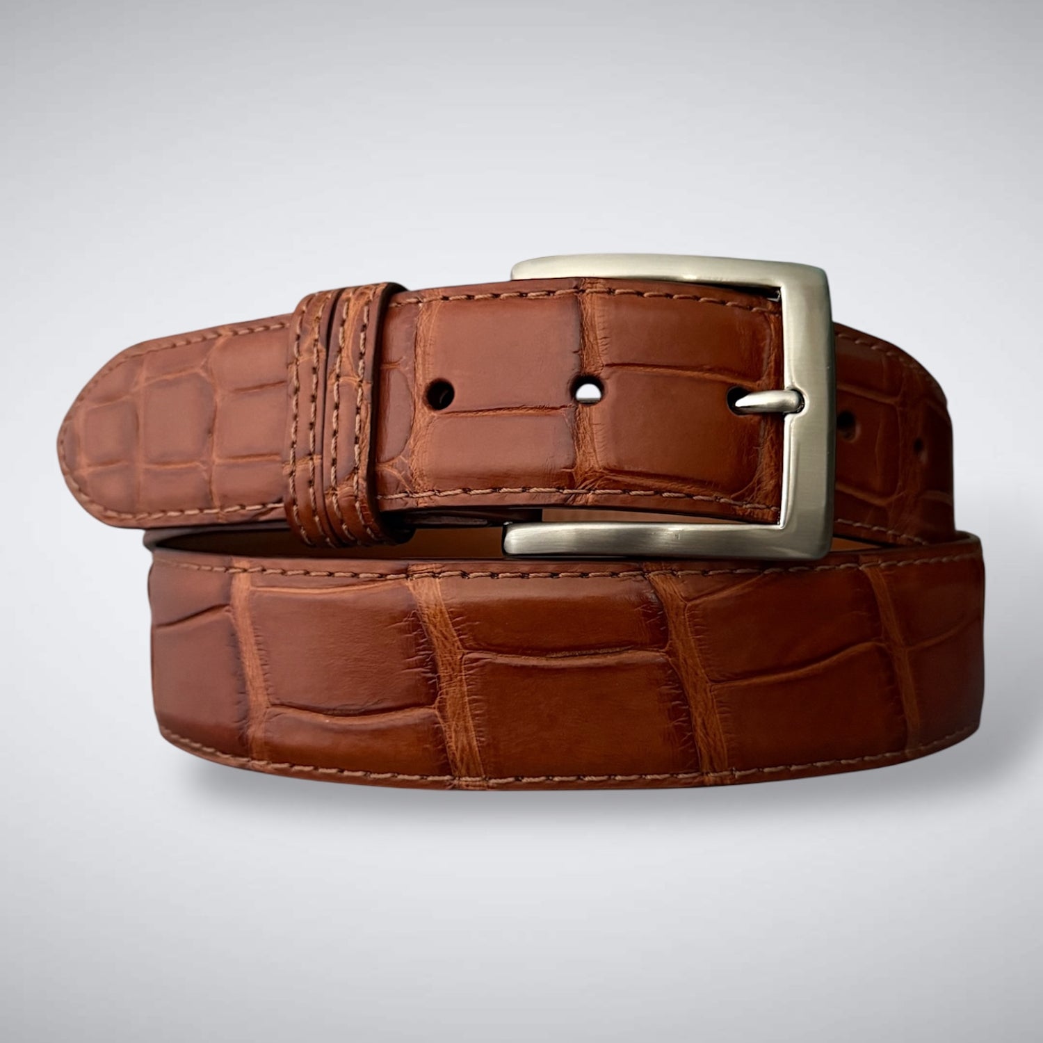 Ready To Ship One Piece Alligator Belt: Cognac Hollow