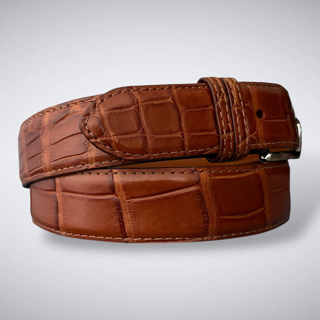 Ready To Ship One Piece Alligator Belt: Cognac Hollow