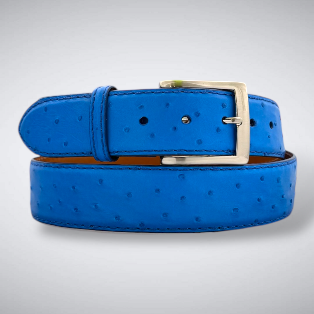 Ready To Ship Ostrich Quill Belt: Cosmic Blue 1.5&quot; width