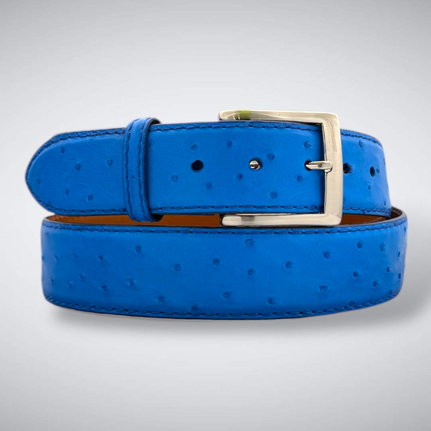 Ready To Ship Ostrich Quill Belt: Cosmic Blue 1.5&quot; width