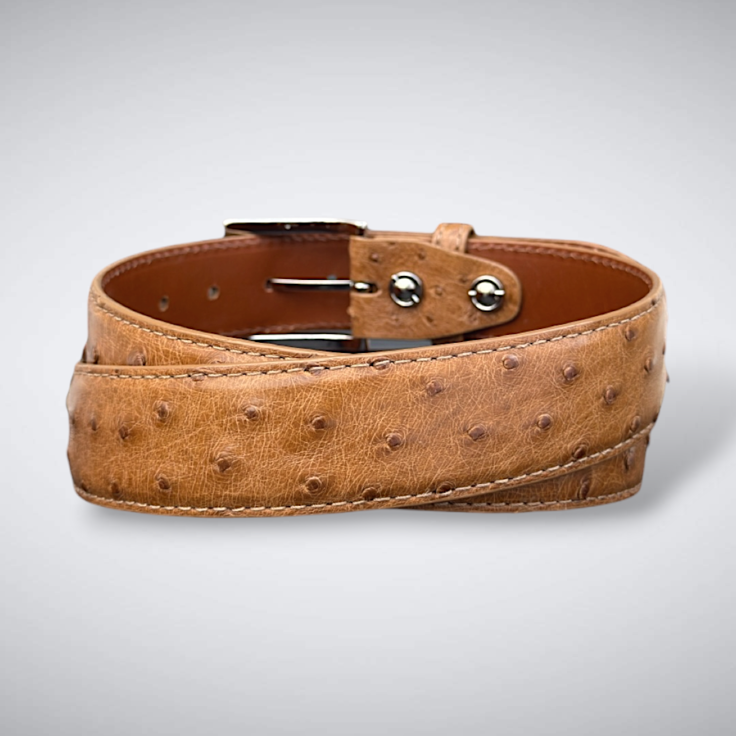 Ready To Ship Ostrich Quill Belt: Antique Saddle MD 1.5" width