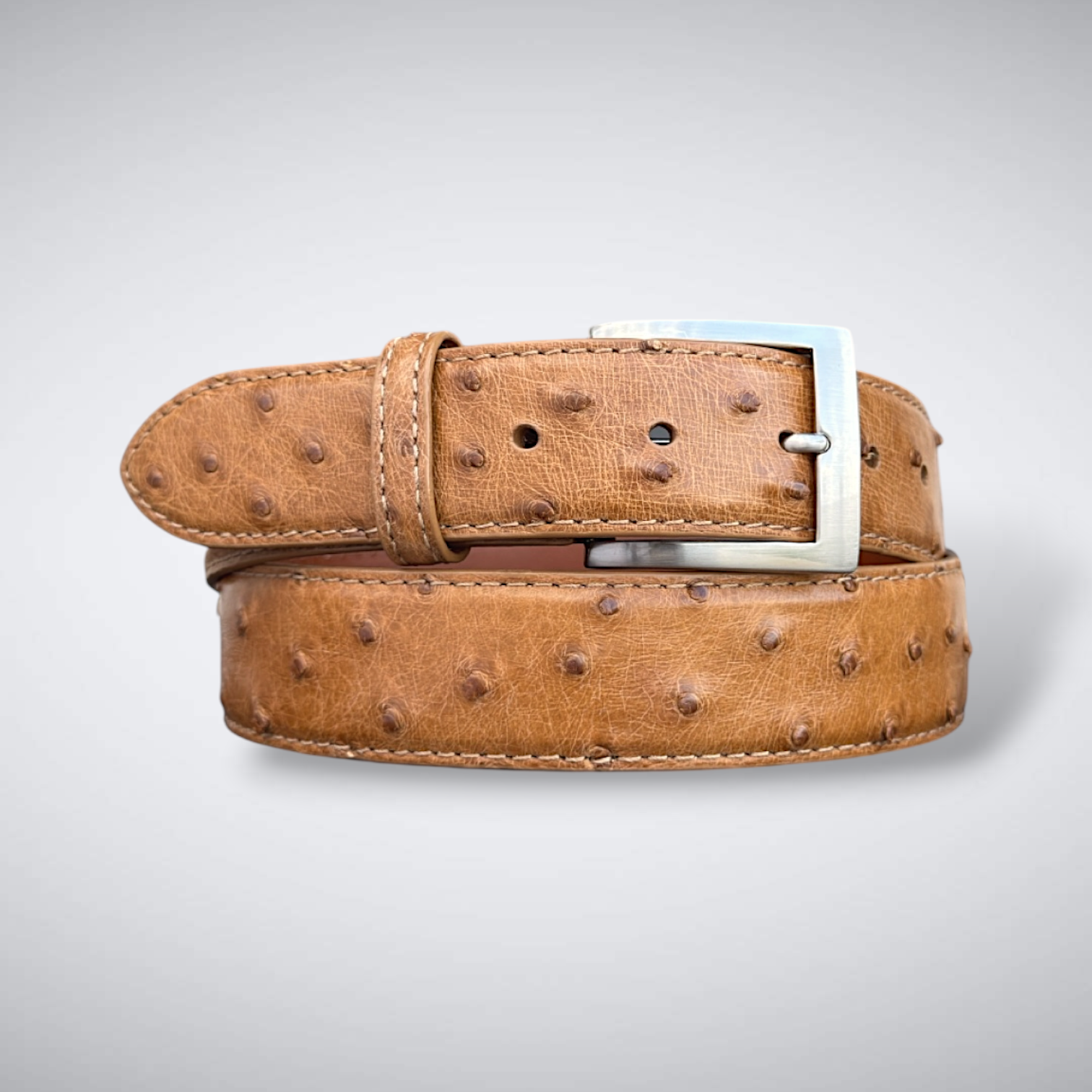 Ready To Ship Ostrich Quill Belt: Antique Saddle MD 1.5" width