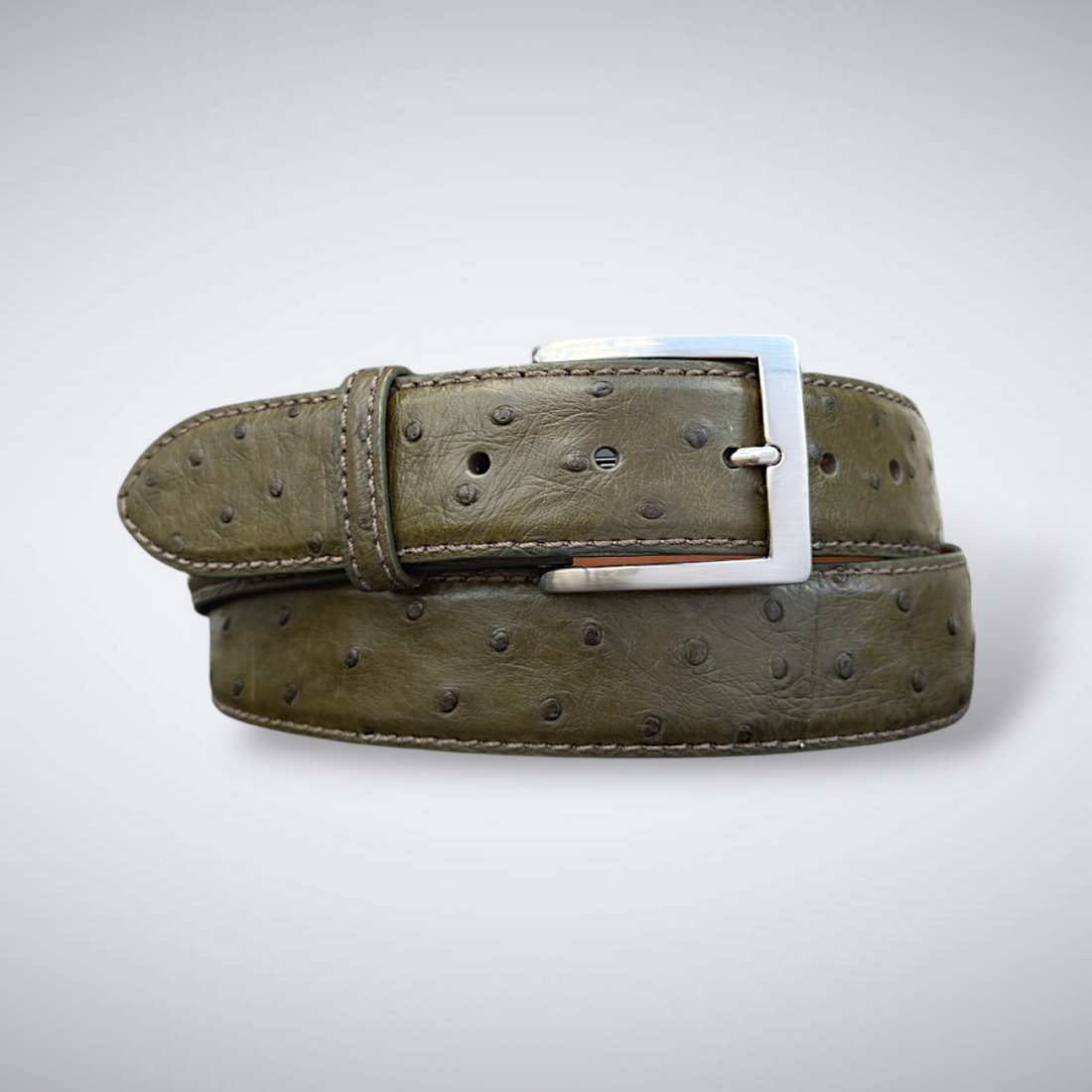 Ready To Ship Ostrich Belt: Olive