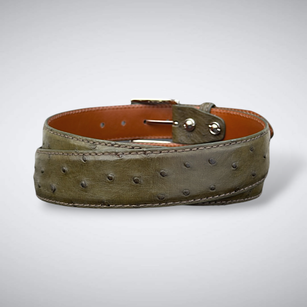 Ready To Ship Ostrich Belt: Olive