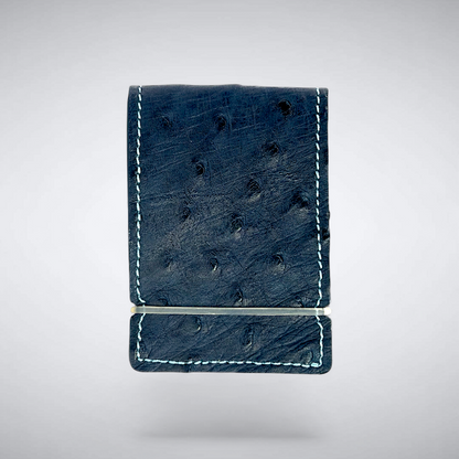 The Daly Cash Cover — Navy Ostrich Quill with Sky Blue Stitch