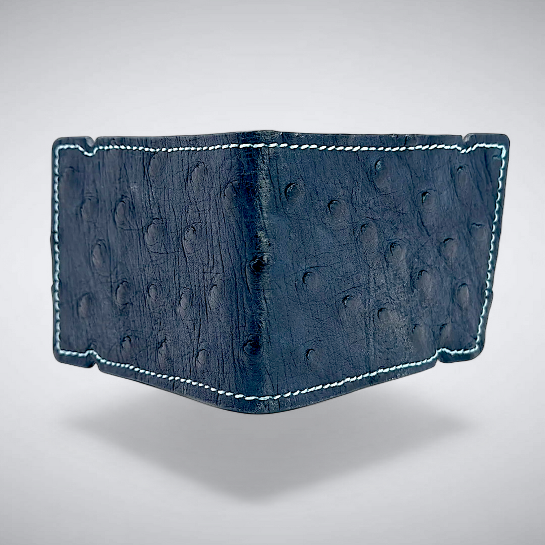 The Daly Cash Cover — Navy Ostrich Quill with Sky Blue Stitch