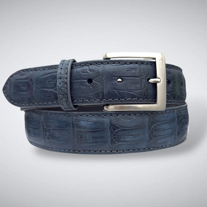 Matte Caiman Tail Belt – Dreamshadow (Navy / Grey Stitch And Edge)