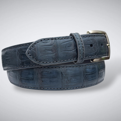 Matte Caiman Tail Belt – Dreamshadow (Navy / Grey Stitch And Edge)