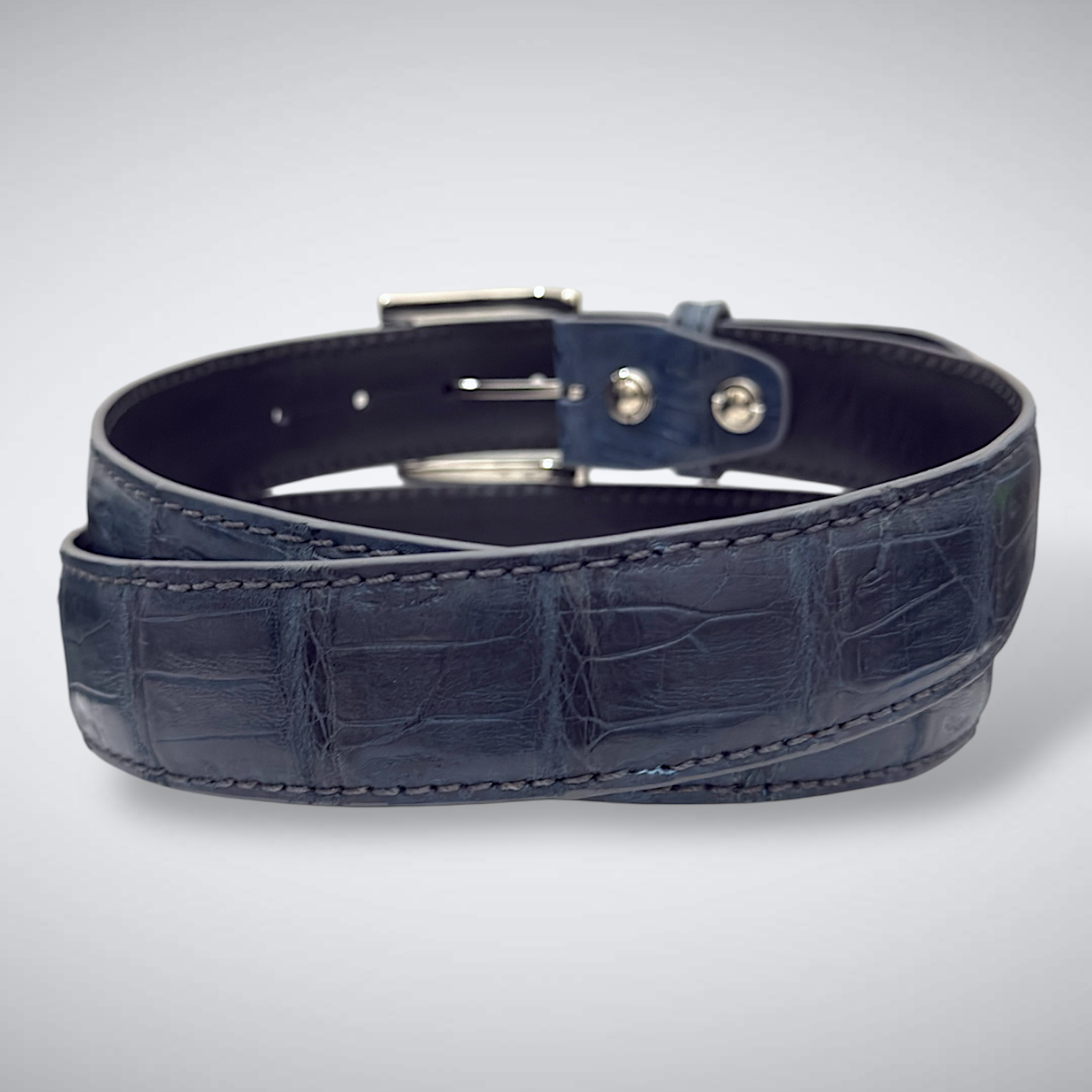 Matte Caiman Tail Belt – Dreamshadow (Navy / Grey Stitch And Edge)