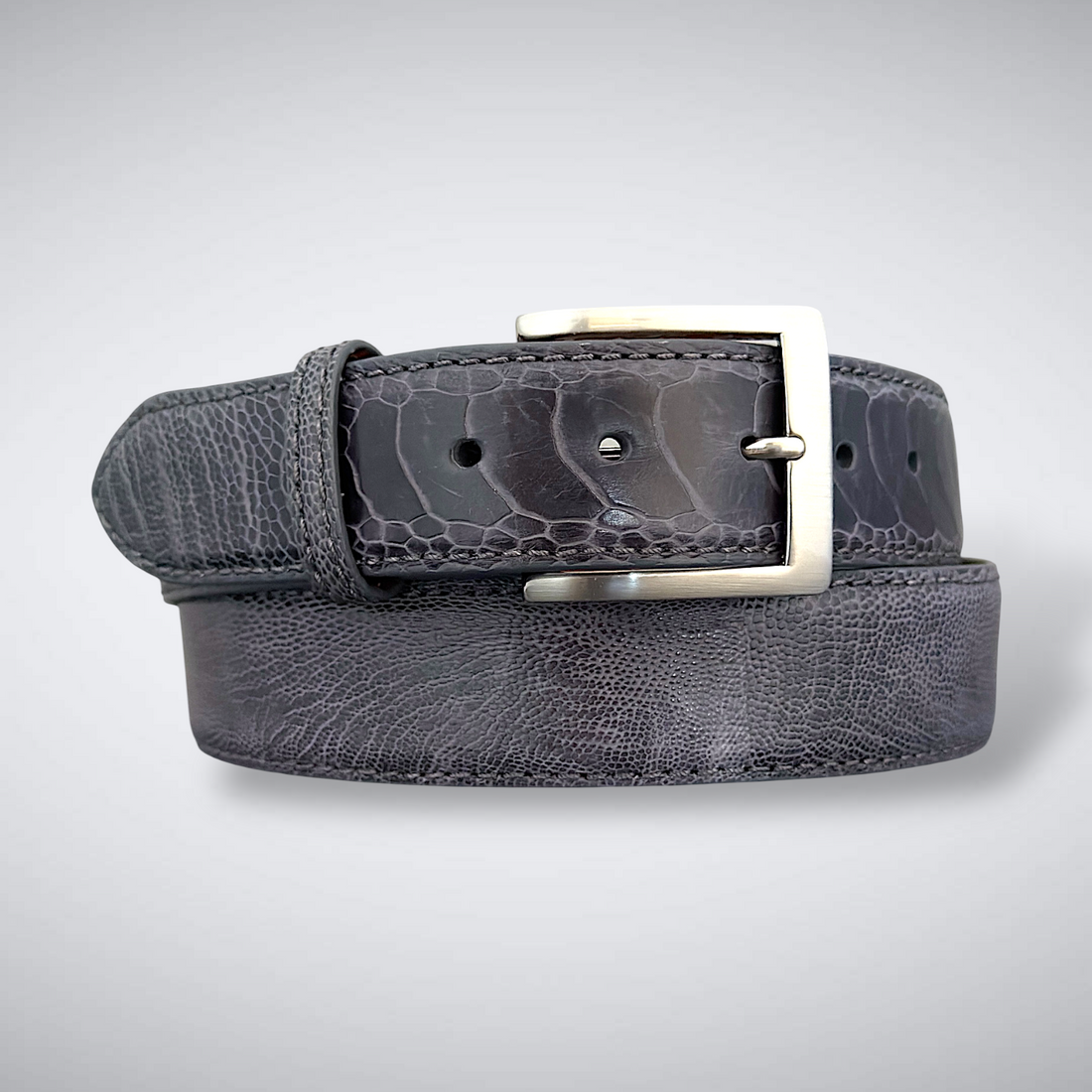 Fade to Black Ostrich Shin Belt (Dark Grey Tonal Stitch)