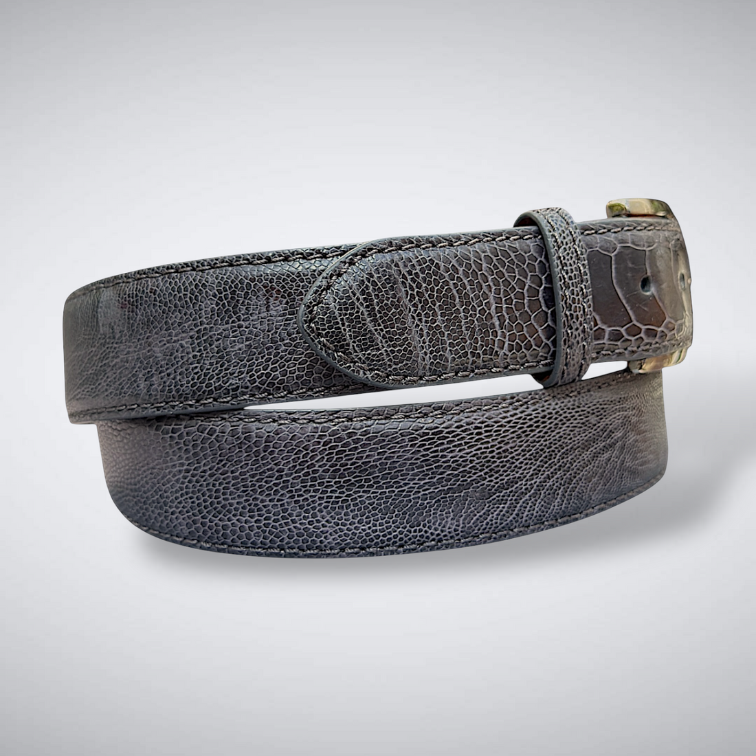 Fade to Black Ostrich Shin Belt (Dark Grey Tonal Stitch)