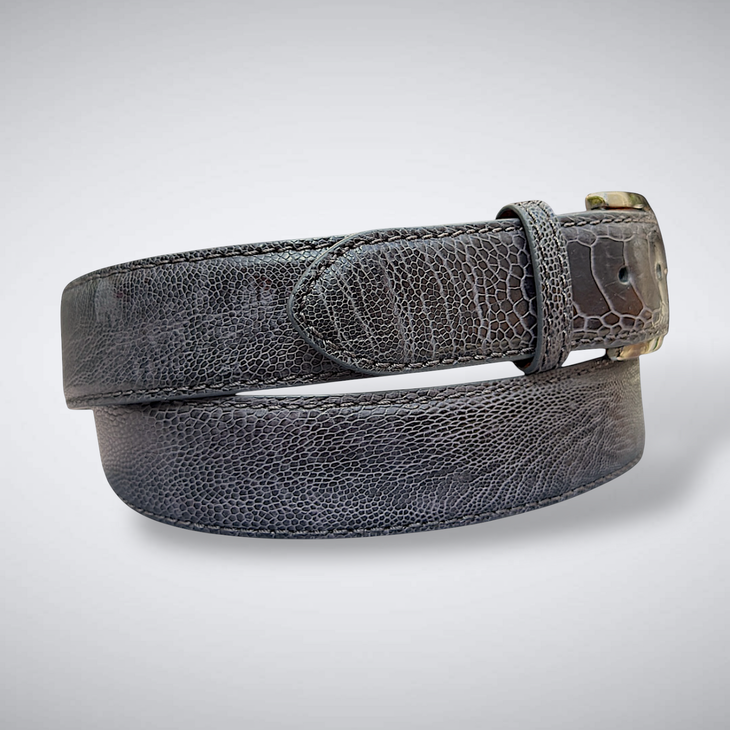 Fade to Black Ostrich Shin Belt (Dark Grey Tonal Stitch)