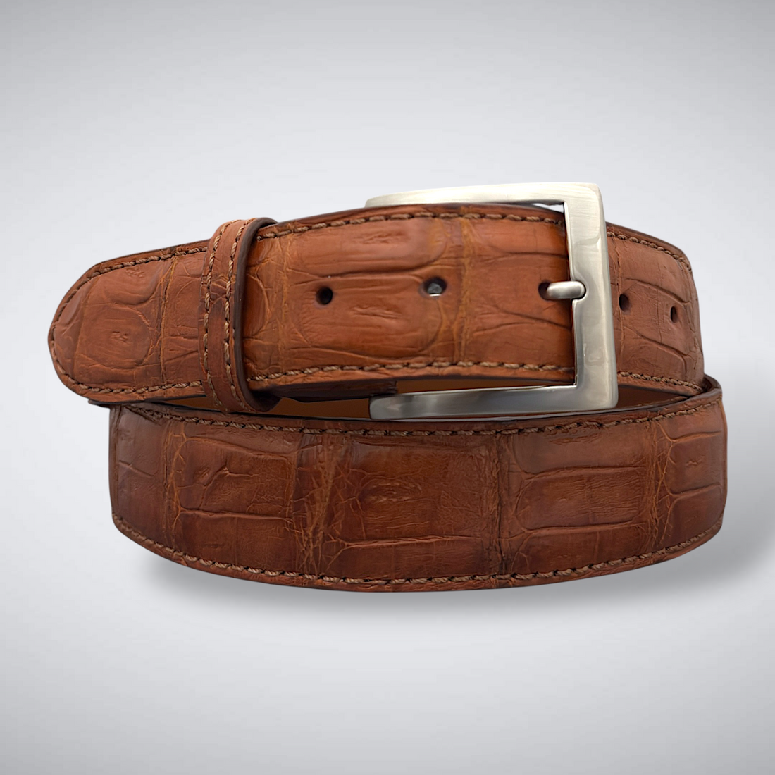 Matte Caiman Tail Belt – Firenze (Cognac / Tonal Stitch)