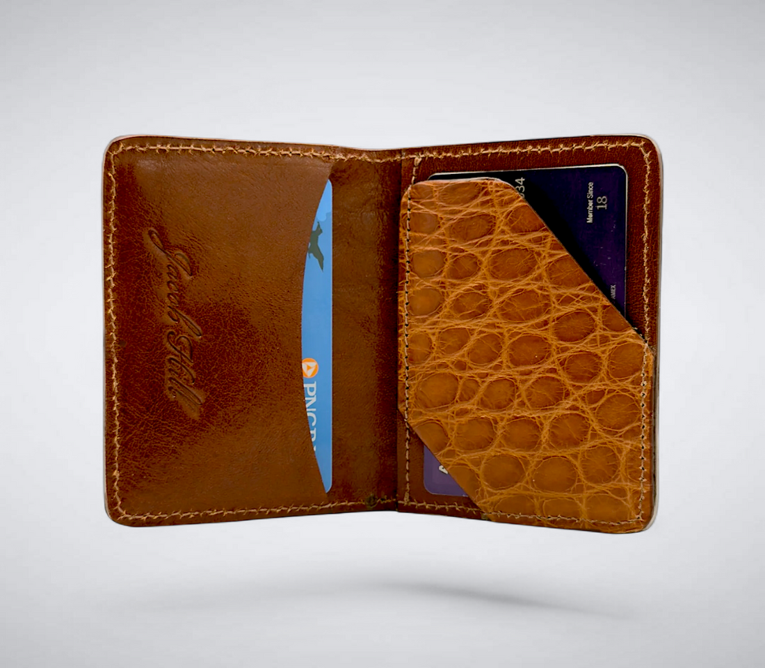 Matte Alligator Gaston Card Case: Cognac