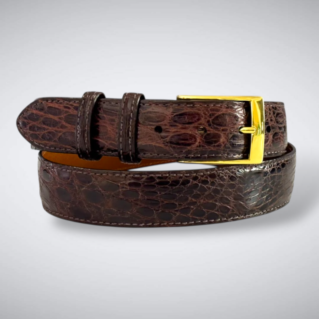 Glazed Argentine Caiman Flank Belt Brown