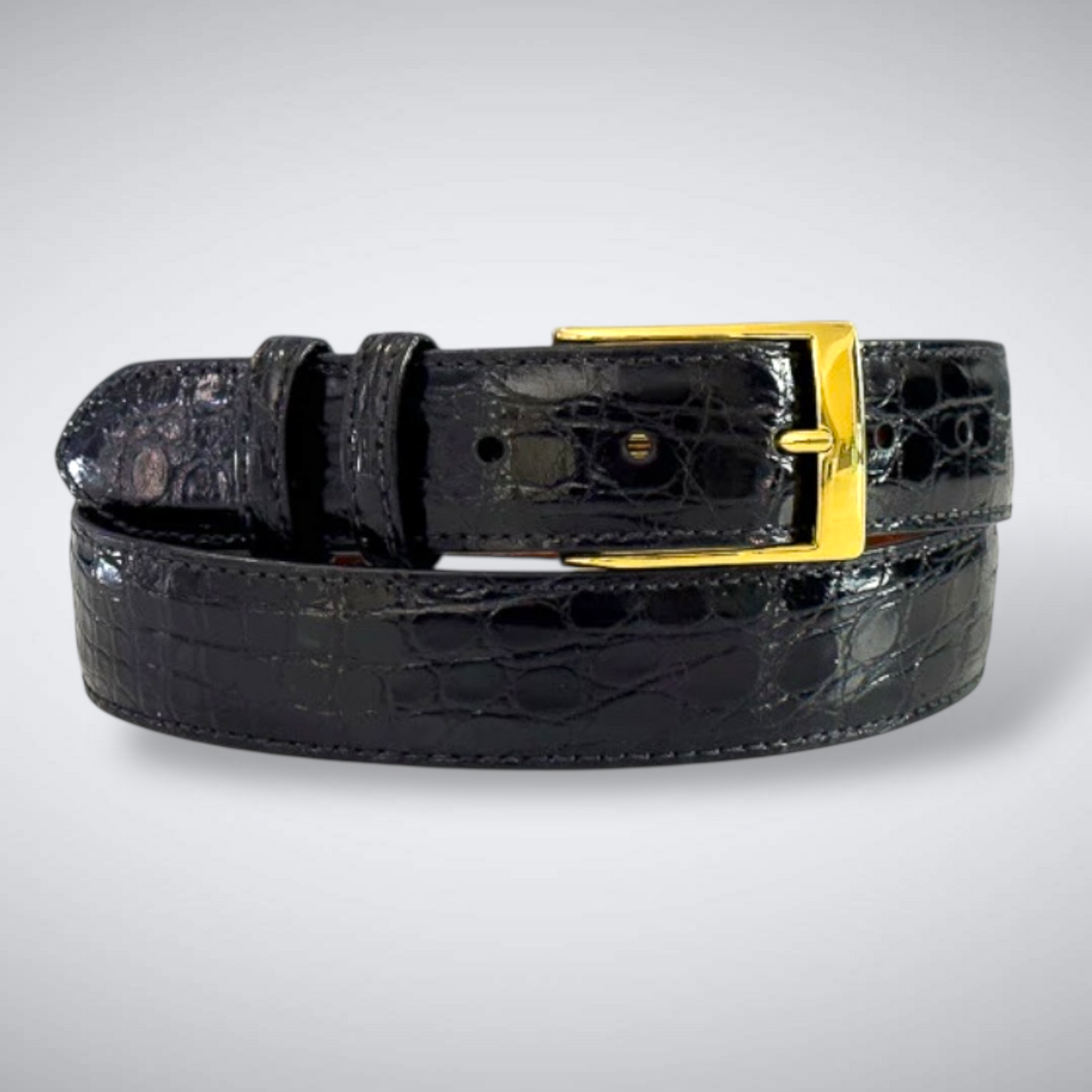 Glazed Argentine Caiman Flank Belt: Black