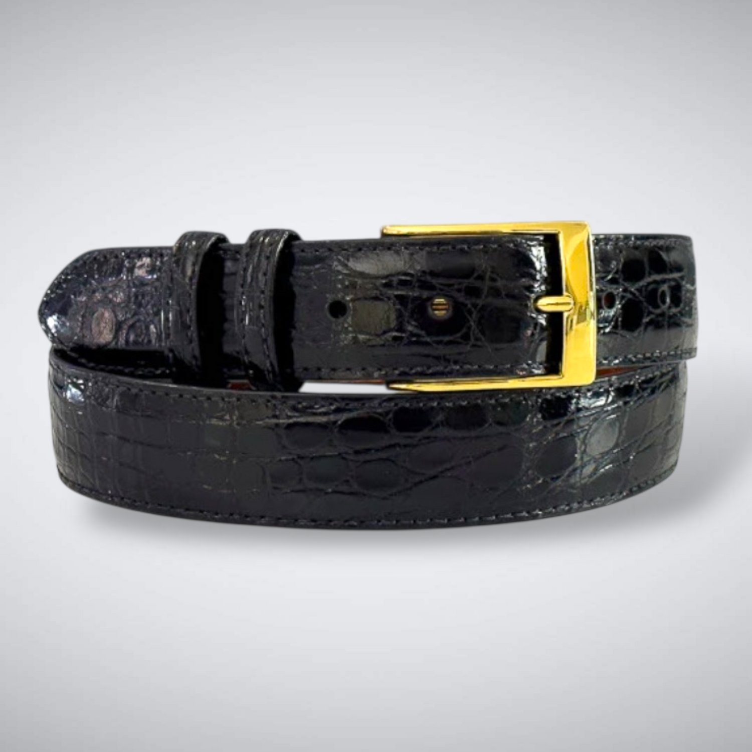 Glazed Argentine Caiman Flank Belt: Black