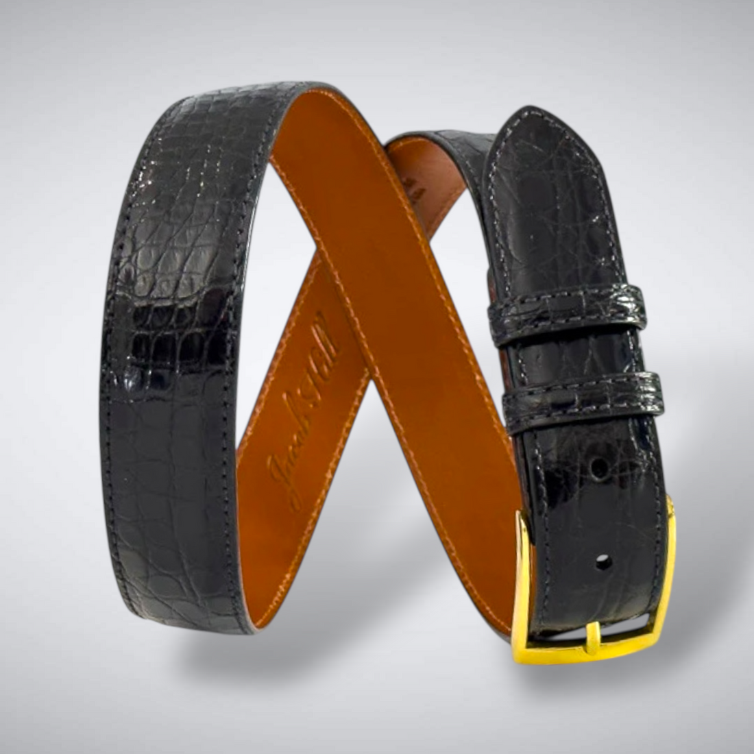 Glazed Argentine Caiman Flank Belt: Black