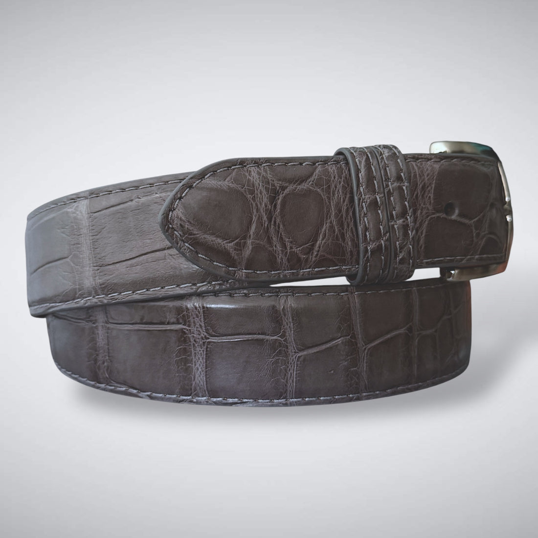 Ready To Ship One Piece Alligator Belt: Pebble Grey