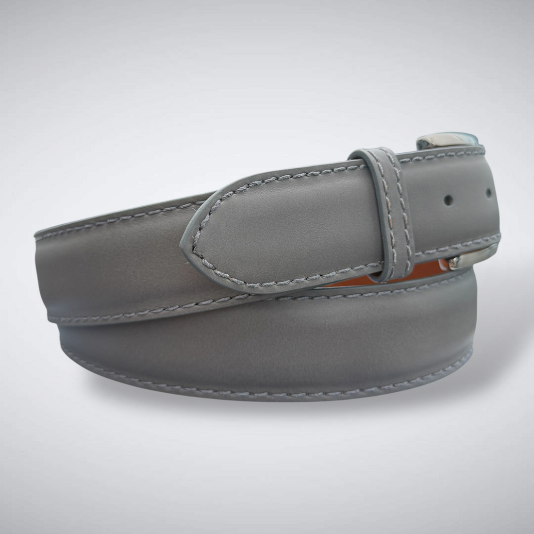Ready To Ship Italian Calf Belt: Shadowmere (Grey With Grey Stitch 1.5 Width)