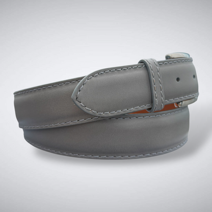 Ready To Ship Italian Calf Belt: Shadowmere (Grey With Grey Stitch 1.5 Width)