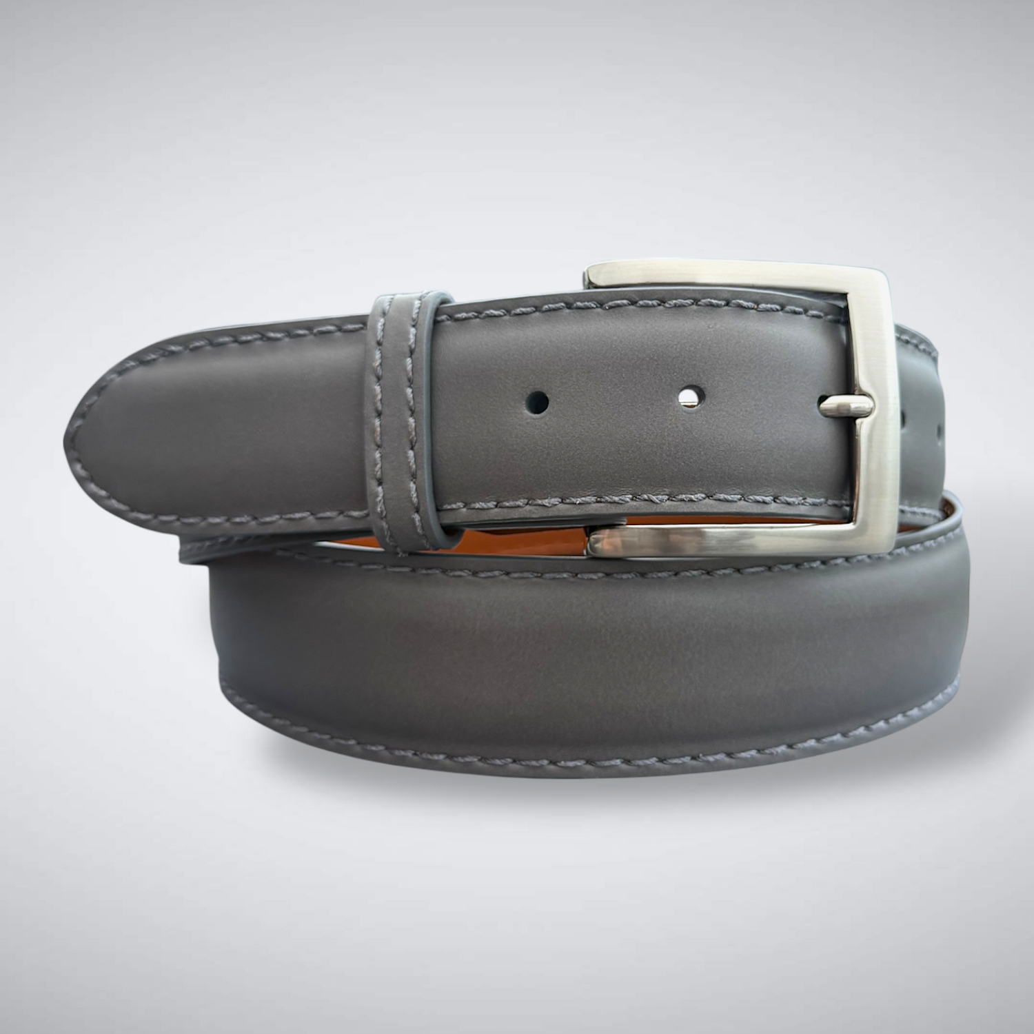 Ready To Ship Italian Calf Belt: Shadowmere (Grey With Grey Stitch 1.5 Width)