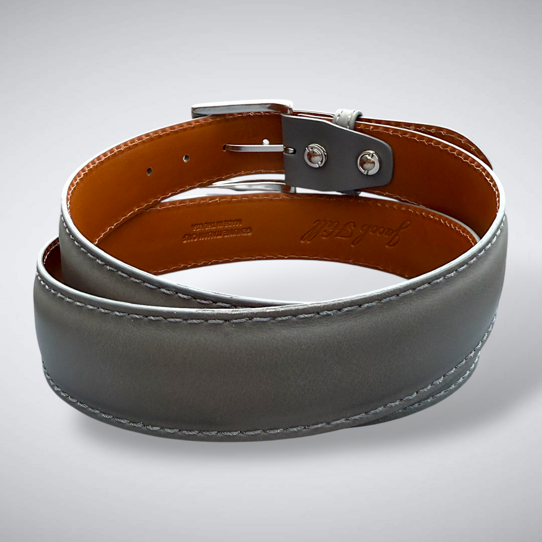 Ready To Ship Italian Calf Belt: Shadowmere (Grey With Grey Stitch 1.5 Width)