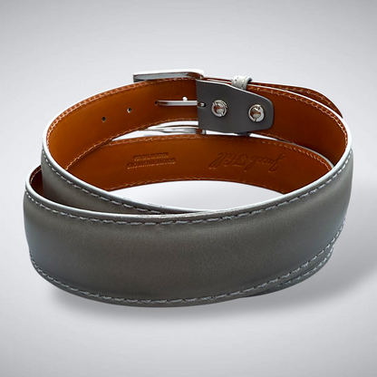 Ready To Ship Italian Calf Belt: Shadowmere (Grey With Grey Stitch 1.5 Width)