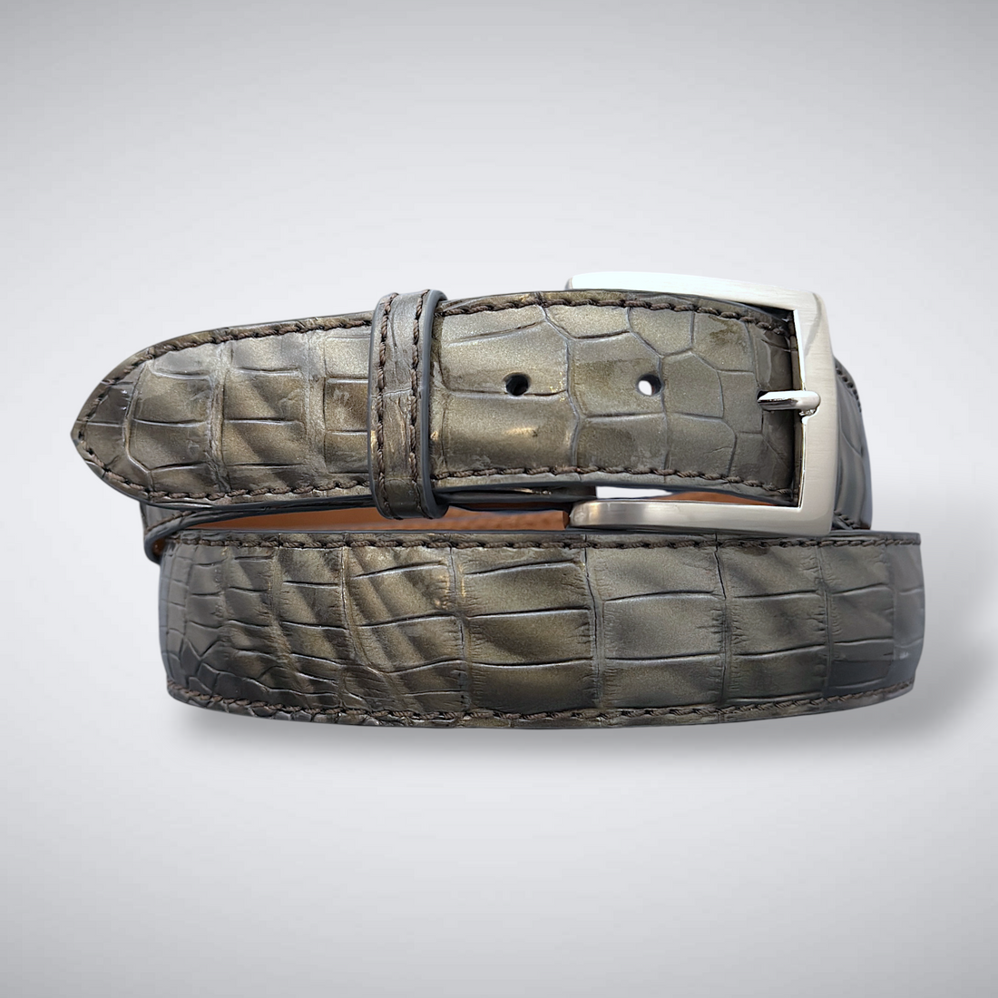 Shoreline Alligator Belt (Green-Grey Gloss / Tonal Stitch)