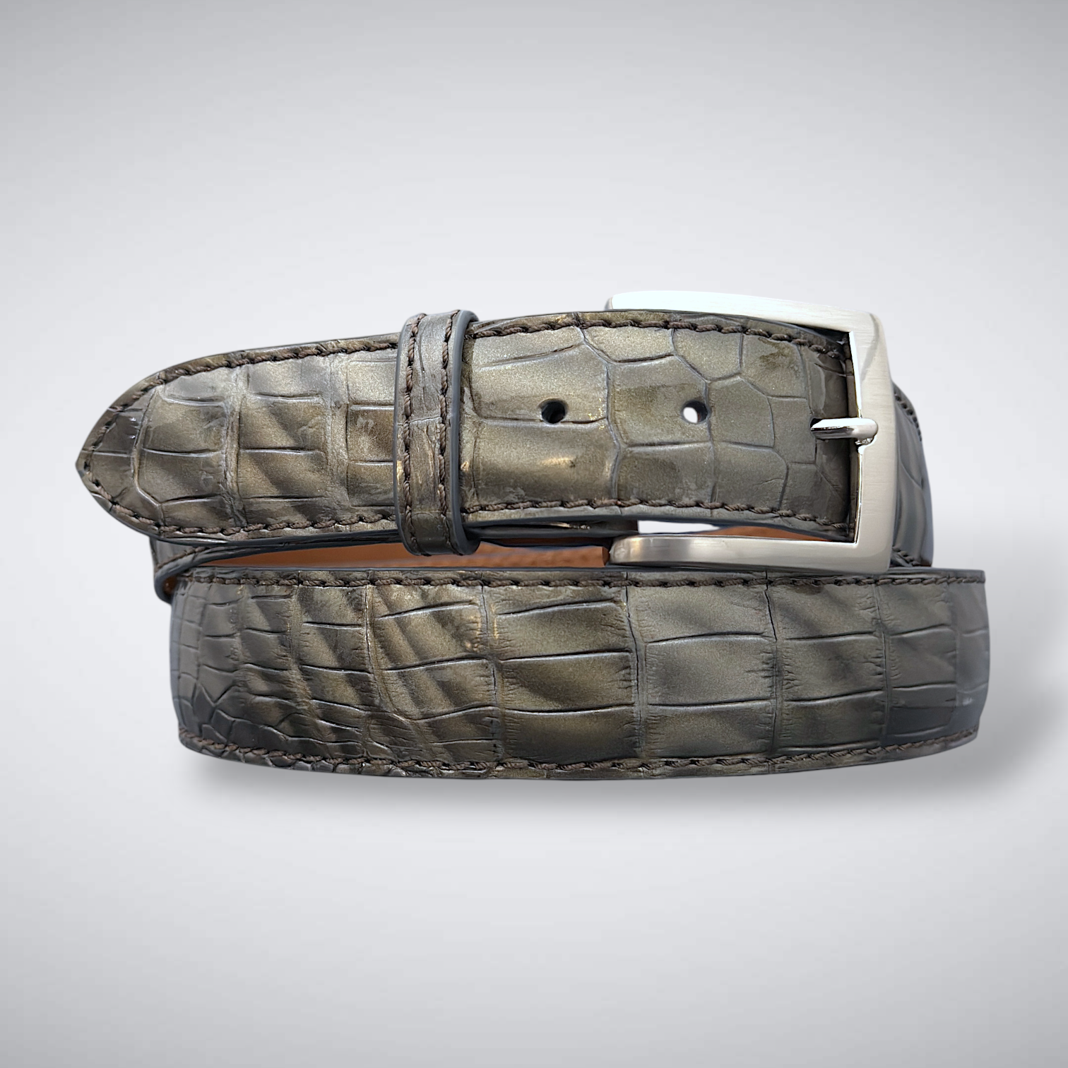 Shoreline Alligator Belt (Green-Grey Gloss / Tonal Stitch)