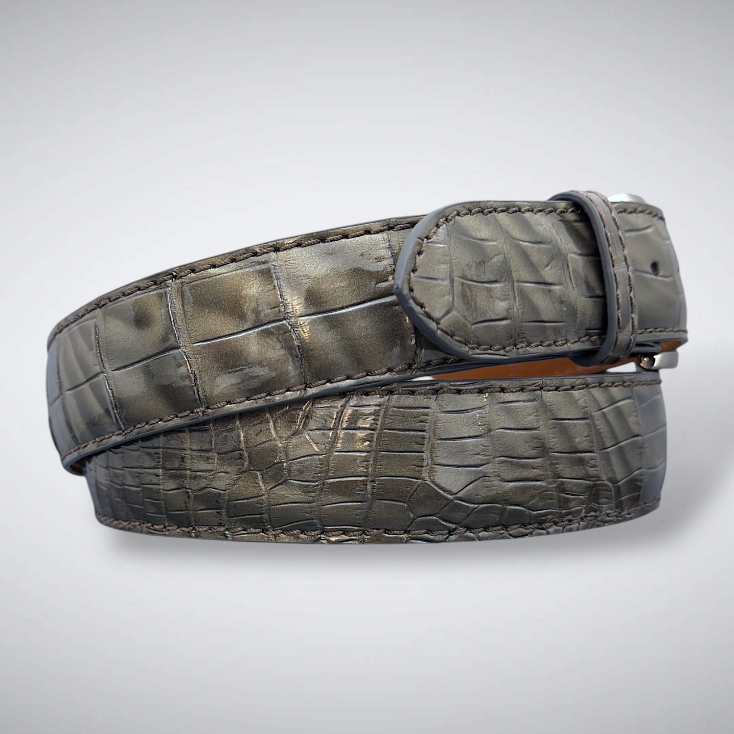Shoreline Alligator Belt (Green-Grey Gloss / Tonal Stitch)